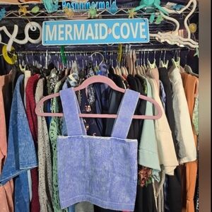 #0451 L/XL ZENANA Indigo Blue Ribbed Stone Wash Crop Tank/Built-in Bra 14-22"ptp